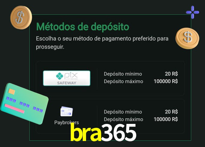 O cassino bra365 oferece uma grande variedade de métodos de pagamento
